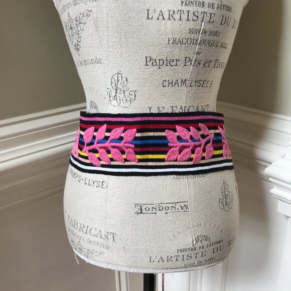 Carolina K Embroidered Wide Belt Womens Small Medium Large Stripes Tassels Waist main image 4